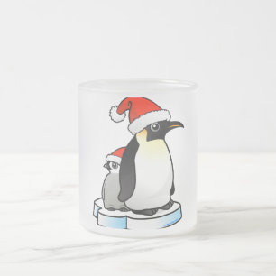 Santa Emperor Penguin Frosted Glass Coffee Mug
