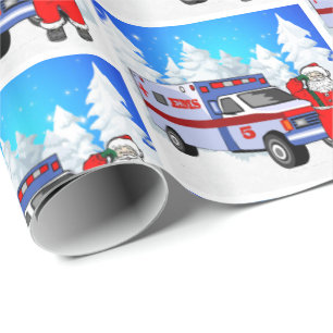 Santa EMS Ambulance Christmas Wrapping Paper