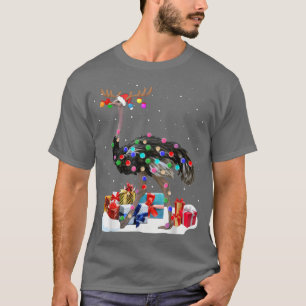 Santa Emu Bird with Christmas lights Funny Xmas T-Shirt