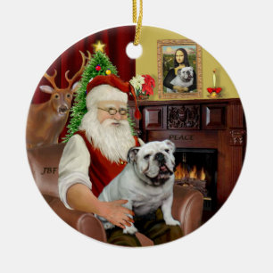 Santa-English Bulldog Ceramic Tree Decoration