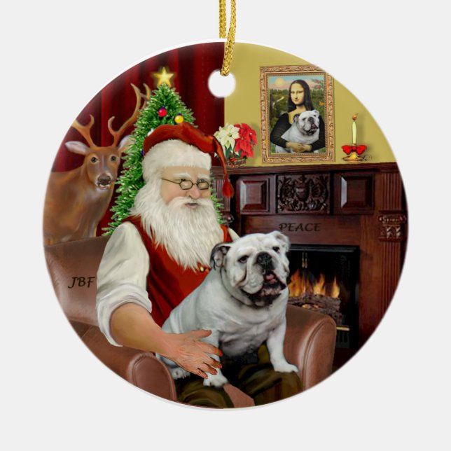 Santa-English Bulldog Ceramic Tree Decoration (Front)