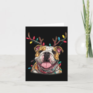 Santa English Bulldog Reindeer Light Christmas  Card