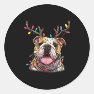 Santa English Bulldog Reindeer Light Christmas  Classic Round Sticker