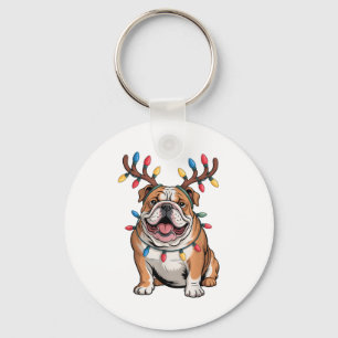Santa English Bulldog Reindeer Light Christmas  Key Ring