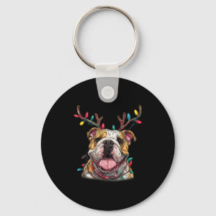 Santa English Bulldog Reindeer Light Christmas Key Ring