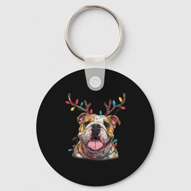 Santa English Bulldog Reindeer Light Christmas  Key Ring (Front)