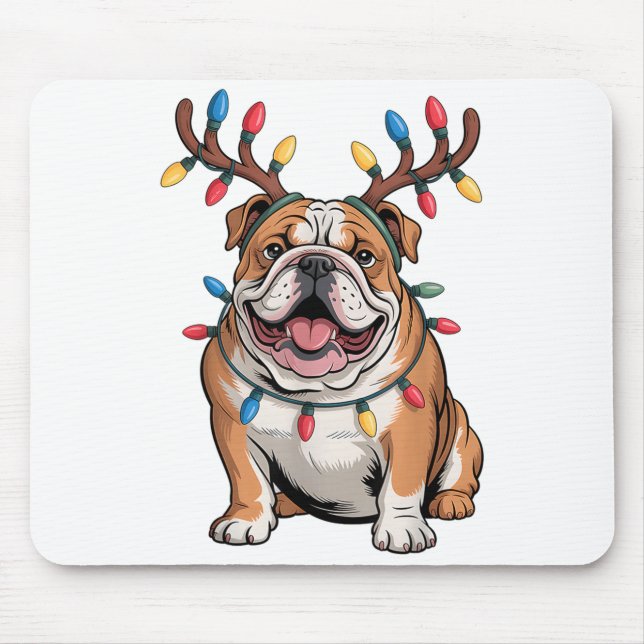 Santa English Bulldog Reindeer Light Christmas  Mouse Mat (Front)
