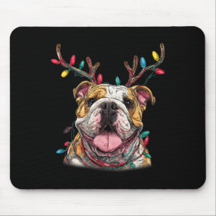 Santa English Bulldog Reindeer Light Christmas  Mouse Mat