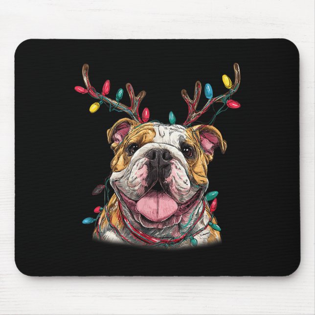 Santa English Bulldog Reindeer Light Christmas  Mouse Mat (Front)