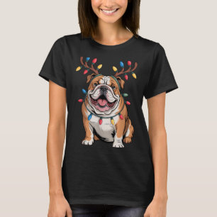 Santa English Bulldog Reindeer Light Christmas T-Shirt