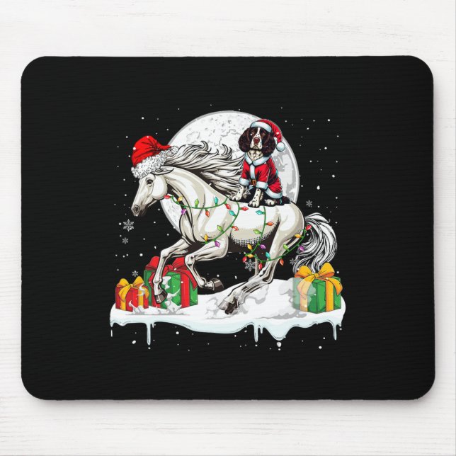 Santa English Springer Spaniel Riding Horse Christ Mouse Mat (Front)