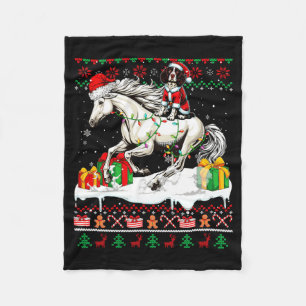 Santa English Springer Spaniel Riding Horse Xmas S Fleece Blanket