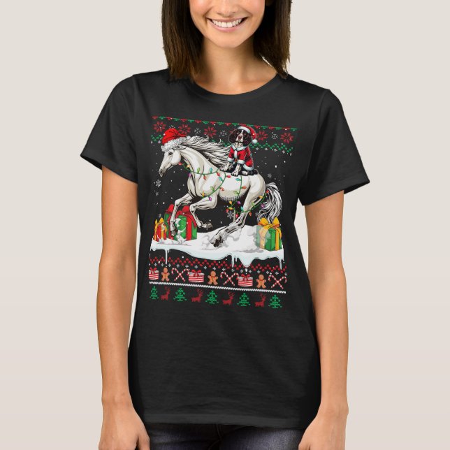 Santa English Springer Spaniel Riding Horse Xmas S T-Shirt (Front)