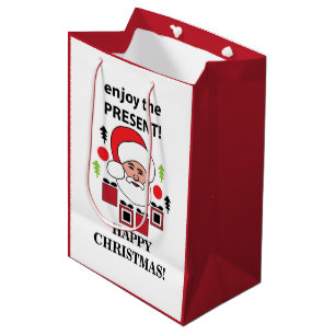 Santa Enjoy The Present Happy Christmas Santa Medium Gift Bag
