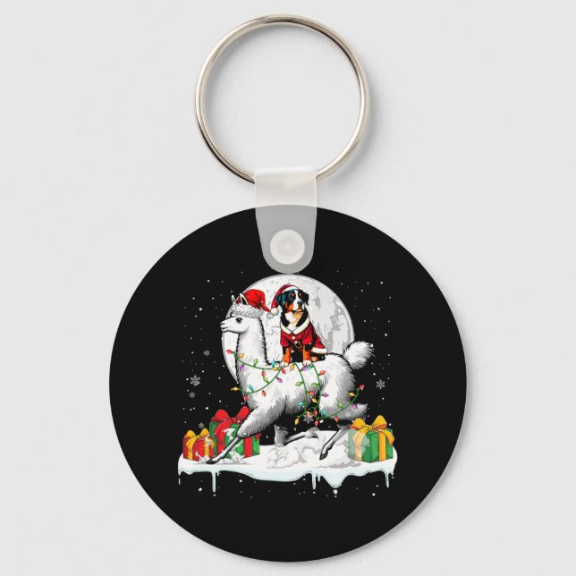 Santa Entlebucher Mountain Riding Llama Christmas  Key Ring (Front)