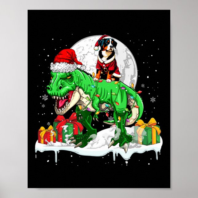 Santa Entlebucher Mountain Riding T-rex Christmas  Poster (Front)