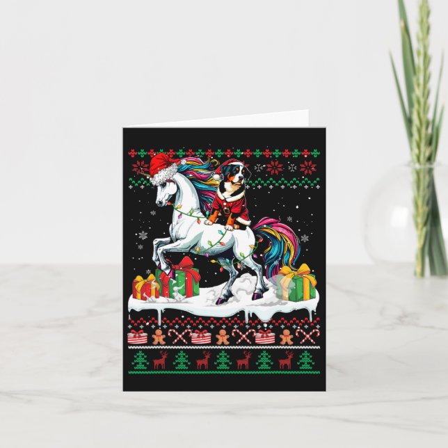 Santa Entlebucher Mountain Riding Unicorn Christma Card (Front)