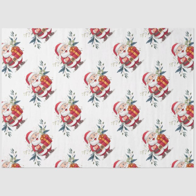 Santa & Eucalyptus Christmas Tissue Paper (Front)