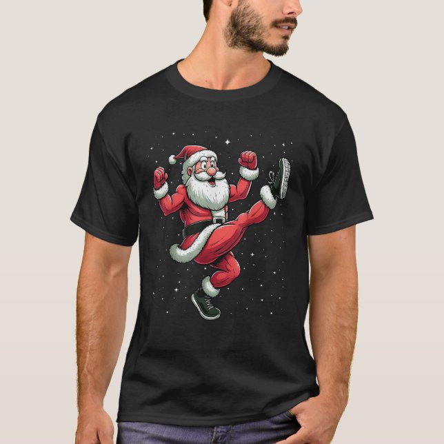 Santa Exercising Gym Fitness Workout Christmas Sno T-Shirt (Front)
