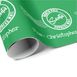 Santa express mail North Pole delivery green white Wrapping Paper<br><div class="desc">For more advanced customisation of this design,  simply select the "Customise It" button above!</div>