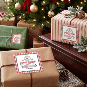 Santa Express Reindeer express delivery plaid Square Sticker