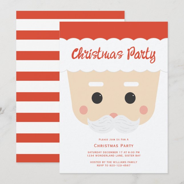Santa Face Christmas Party Invitation (Front/Back)
