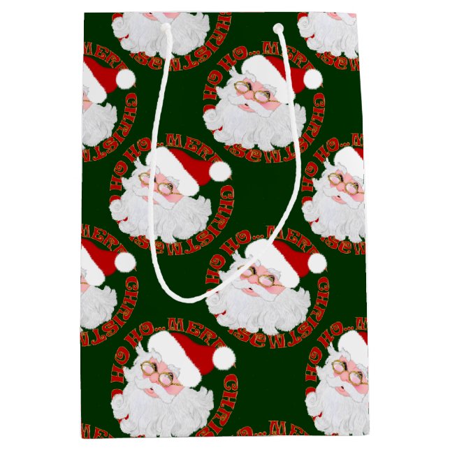 Santa Face Circles Green-Gift Bag M (Front)