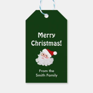 Santa Face Circles Green-Personalised Gift Tags