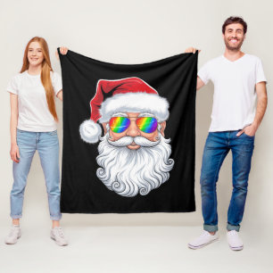 Santa Face Gay Sunglasses Christmas Xmas LGBTQ Fleece Blanket