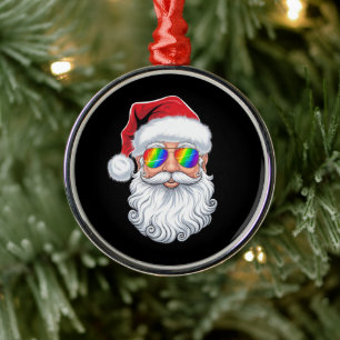 Santa Face Gay Sunglasses Christmas Xmas LGBTQ Metal Tree Decoration