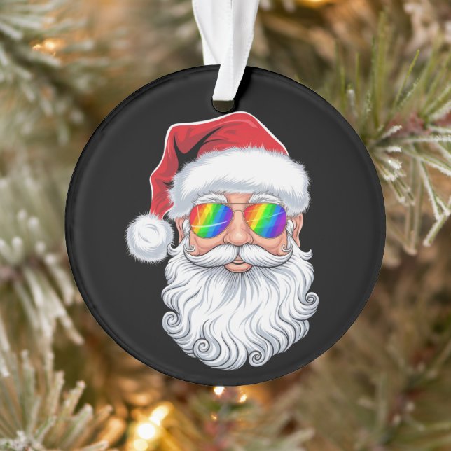 Santa Face Gay Sunglasses Christmas Xmas LGBTQ Ornament (Tree)