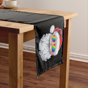 Santa Face Gay Sunglasses Christmas Xmas LGBTQ Short Table Runner