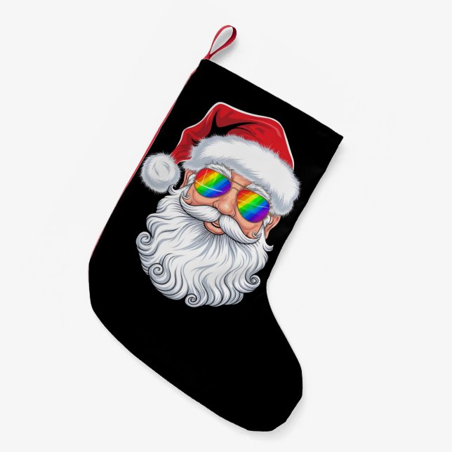 Santa Face Gay Sunglasses Christmas Xmas LGBTQ Small Christmas Stocking (Front (Hanging))