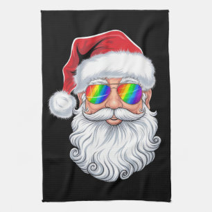 Santa Face Gay Sunglasses Christmas Xmas LGBTQ Tea Towel