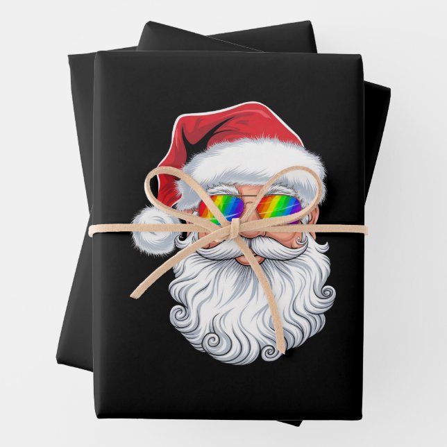 Santa Face Gay Sunglasses Christmas Xmas LGBTQ Wrapping Paper Sheet (In situ)