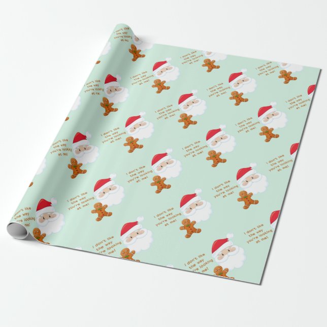 Santa Face Gingerbread Boy Wrapping Paper (Unrolled)