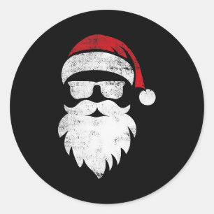 Santa Face Hipster Style Funny Christmas Pajamas  Classic Round Sticker