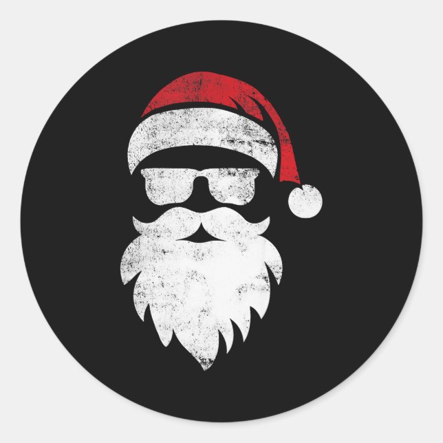 Santa Face Hipster Style Funny Christmas Pajamas  Classic Round Sticker (Front)