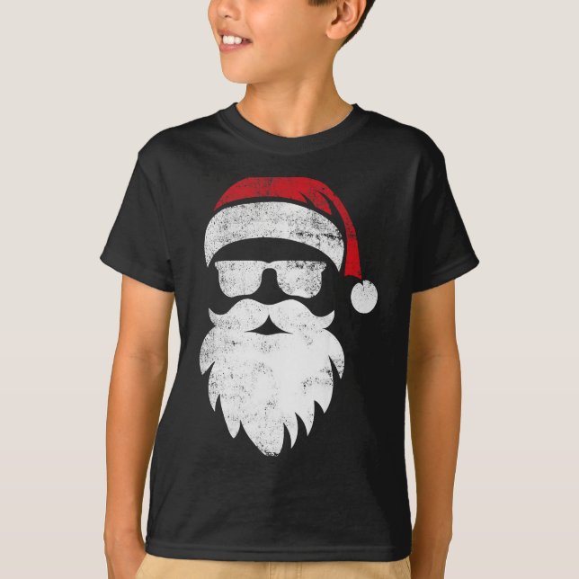 Santa Face Hipster Style Funny Christmas Pajamas  T-Shirt (Front)