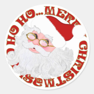 Santa Face, Red-ROUND CHRISTMAS STICKERS