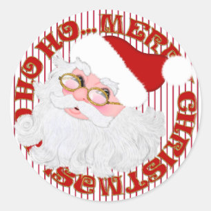 Santa Face, Red Stripe-ROUND CHRISTMAS STICKERS