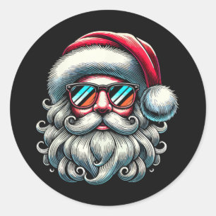 Santa Face Retro Sunglasses Christmas Classic Round Sticker