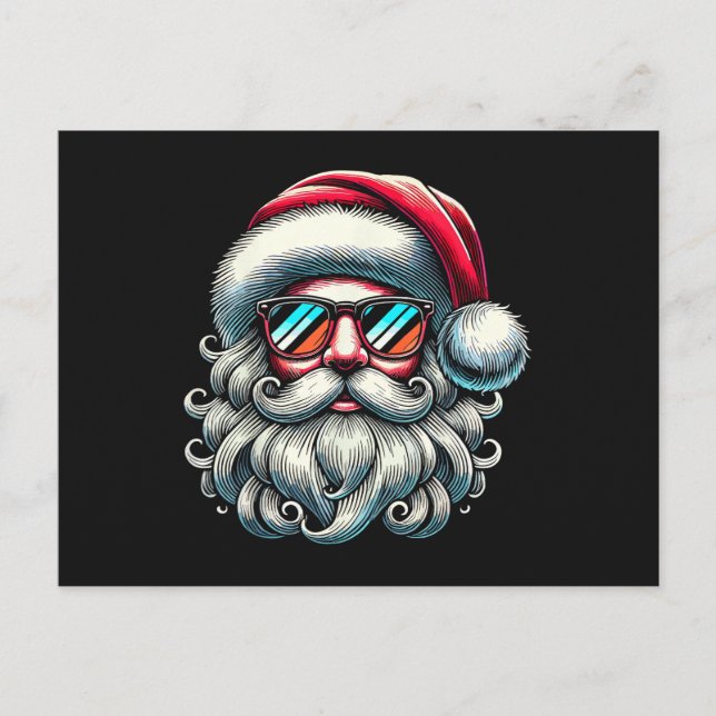 Santa Face Retro Sunglasses Christmas Postcard (Front)