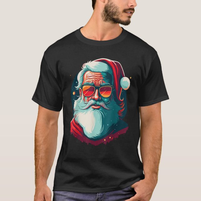 Santa Face Retro Sunglasses Christmas Xmas Men Wom T-Shirt (Front)