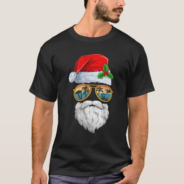 Santa Face Retro Sunglasses Hawaii Christmas Xmas  T-Shirt (Front)