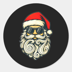 Santa Face Retro Sungles 6 7 Christmas 67 Santa Si Classic Round Sticker