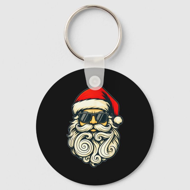 Santa Face Retro Sungles 6 7 Christmas 67 Santa Si Key Ring (Front)