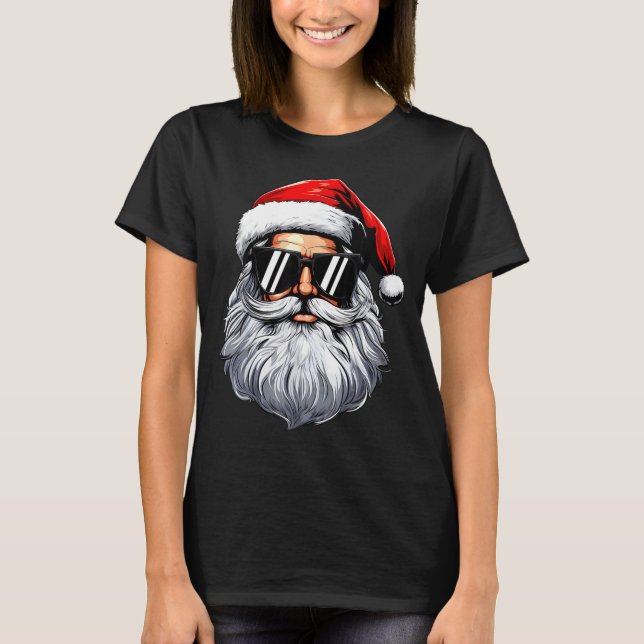 Santa Face Retro Sungles Christmas Shirts For Mens (Front)