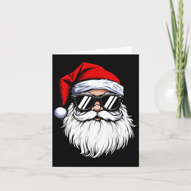 Santa Face Retro Sungles Christmas Shirts For Mens Card (Front)