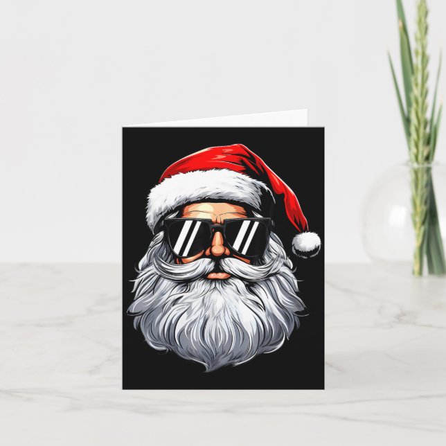 Santa Face Retro Sungles Christmas Shirts For Mens Card (Front)